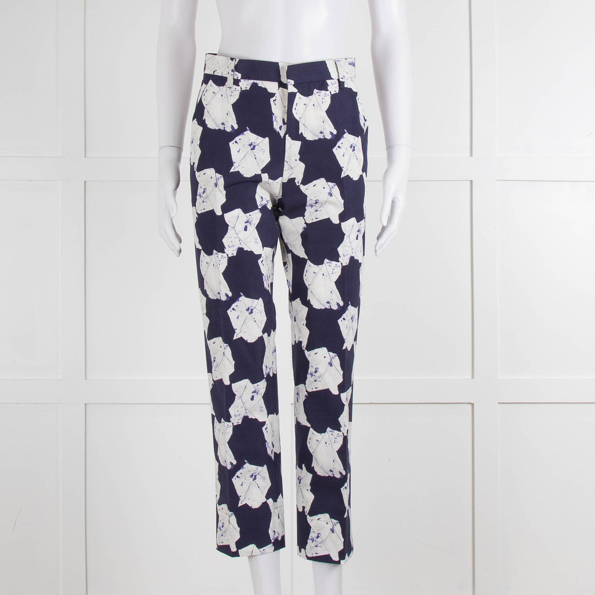 Jill Sander White & Blue Patterned Trousers