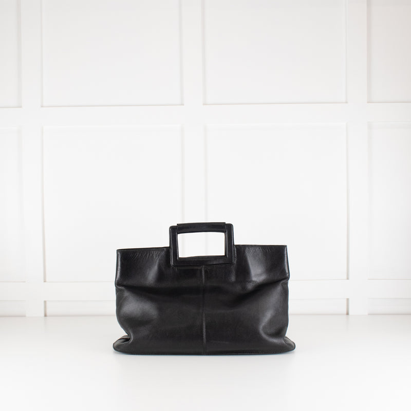 Balenciaga Black Leather Frame Handle Large Clutch