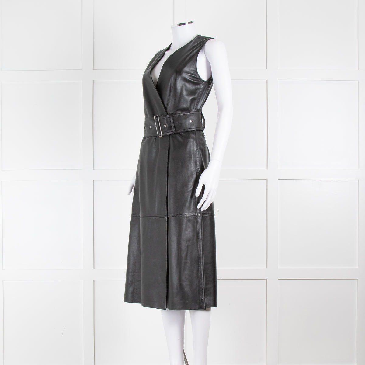 knee length dresses for ladies Joseph Black Nappa Leather Belted Sleeveless Dress – Phoenix Style