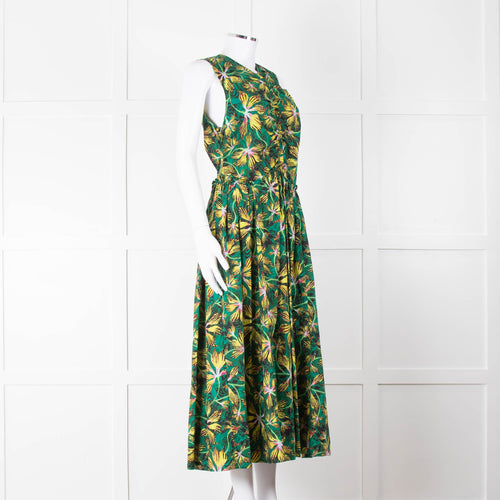 Ulla Johnson Green Yellow Floral Cotton Sleeveless Maxi Dress