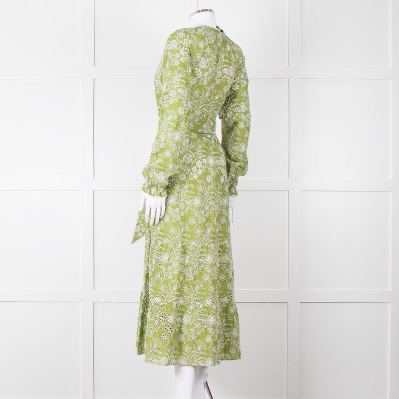 Me + Em Green Broderie Anglaise Belted Maxi Dress