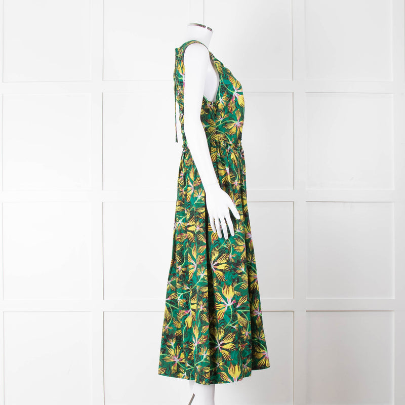 Ulla Johnson Green Yellow Floral Cotton Sleeveless Maxi Dress