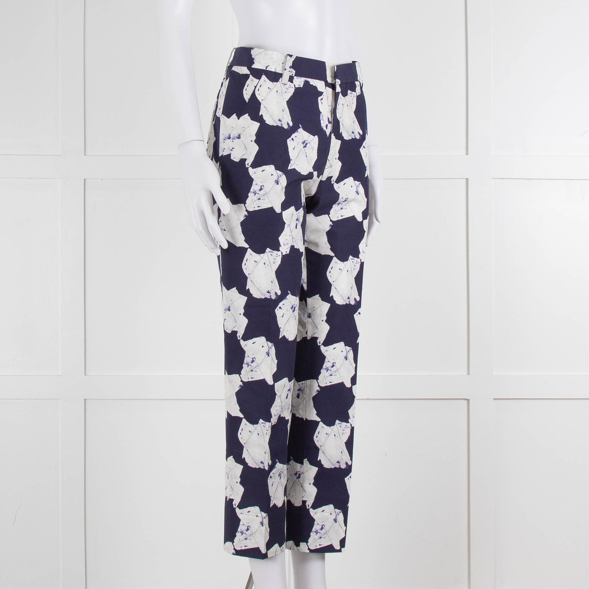 Jill Sander White & Blue Patterned Trousers