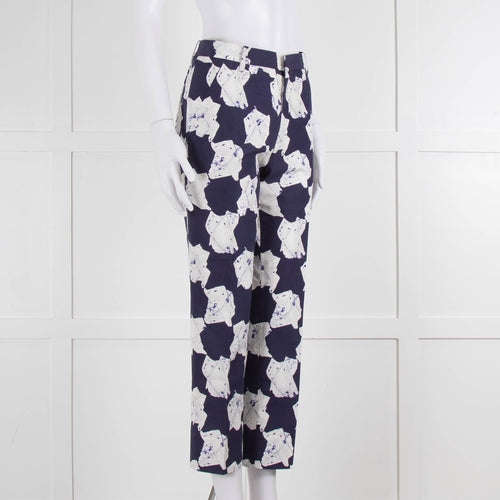 Jill Sander White & Blue Patterned Trousers
