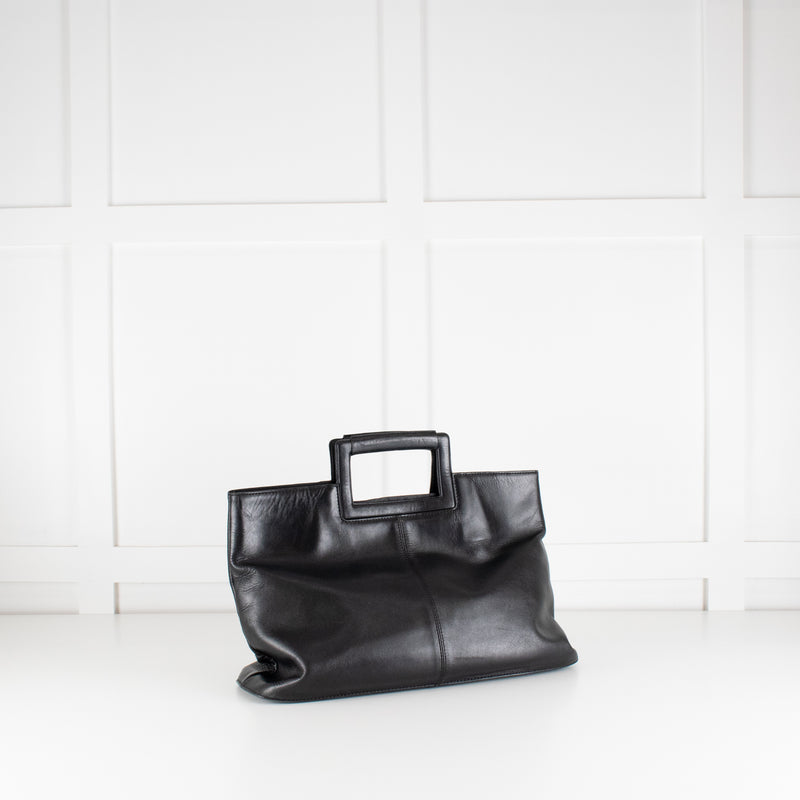 Balenciaga Black Leather Frame Handle Large Clutch