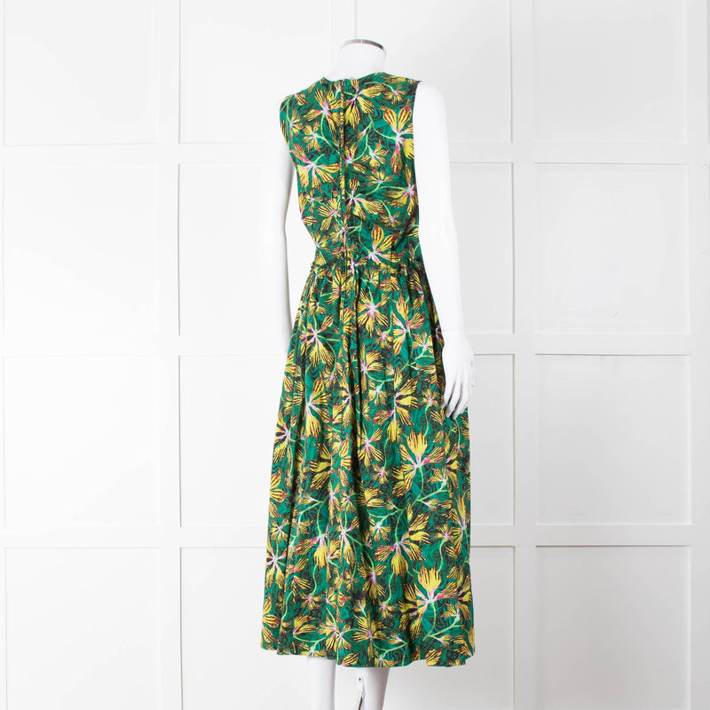Ulla Johnson Green Yellow Floral Cotton Sleeveless Maxi Dress