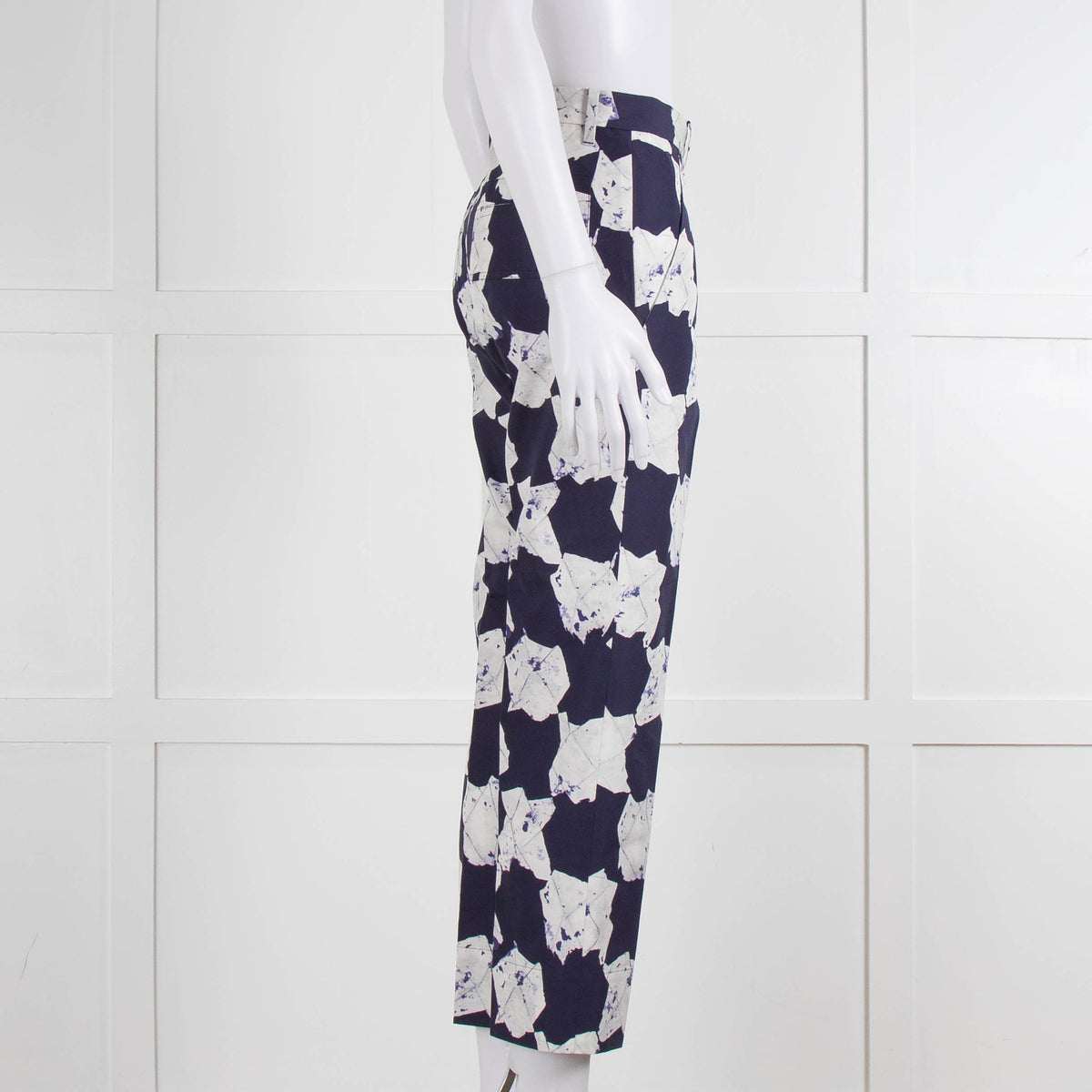 Jill Sander White & Blue Patterned Trousers
