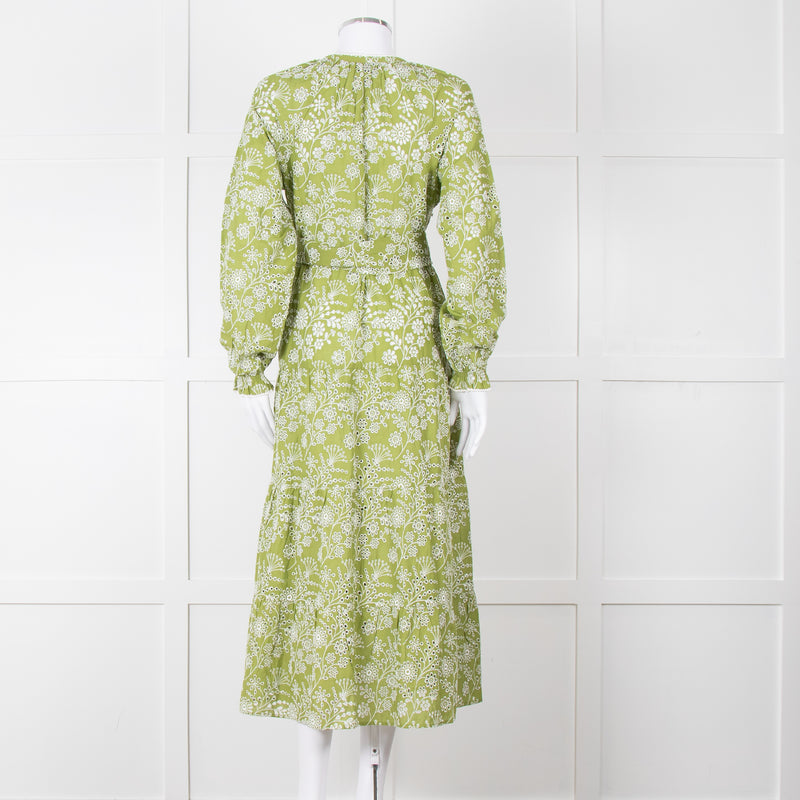 Me + Em Green Broderie Anglaise Belted Maxi Dress