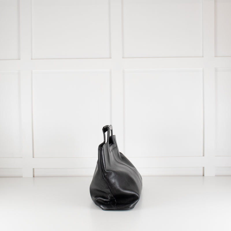 Balenciaga Black Leather Frame Handle Large Clutch