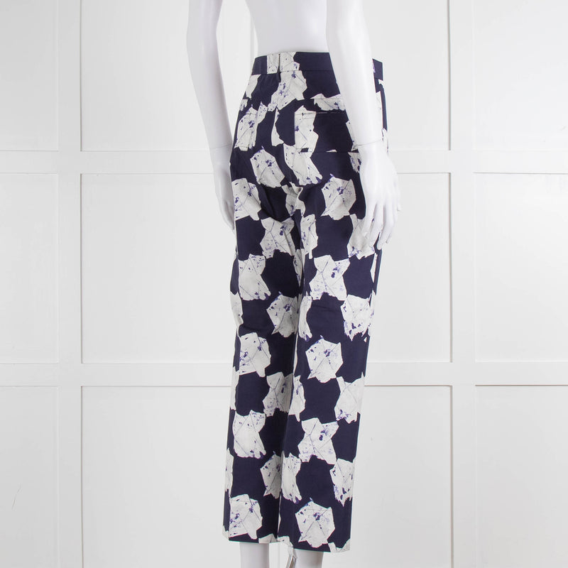 Jill Sander White & Blue Patterned Trousers