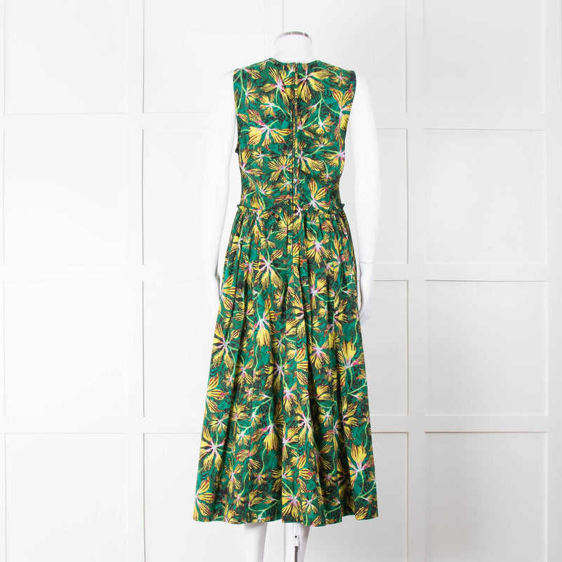 Ulla Johnson Green Yellow Floral Cotton Sleeveless Maxi Dress