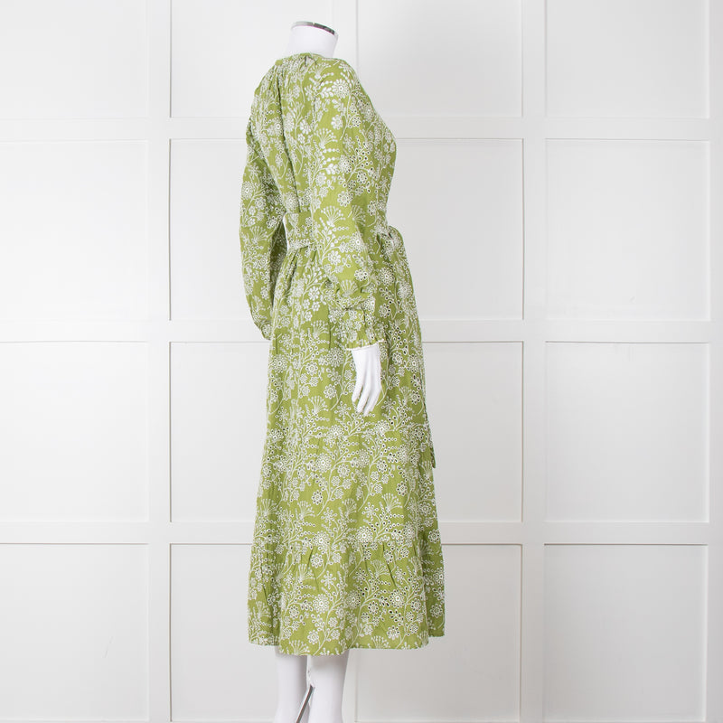 Me + Em Green Broderie Anglaise Belted Maxi Dress
