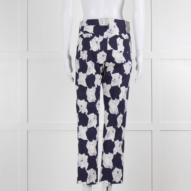 Jill Sander White & Blue Patterned Trousers