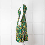 Ulla Johnson Green Yellow Floral Cotton Sleeveless Maxi Dress