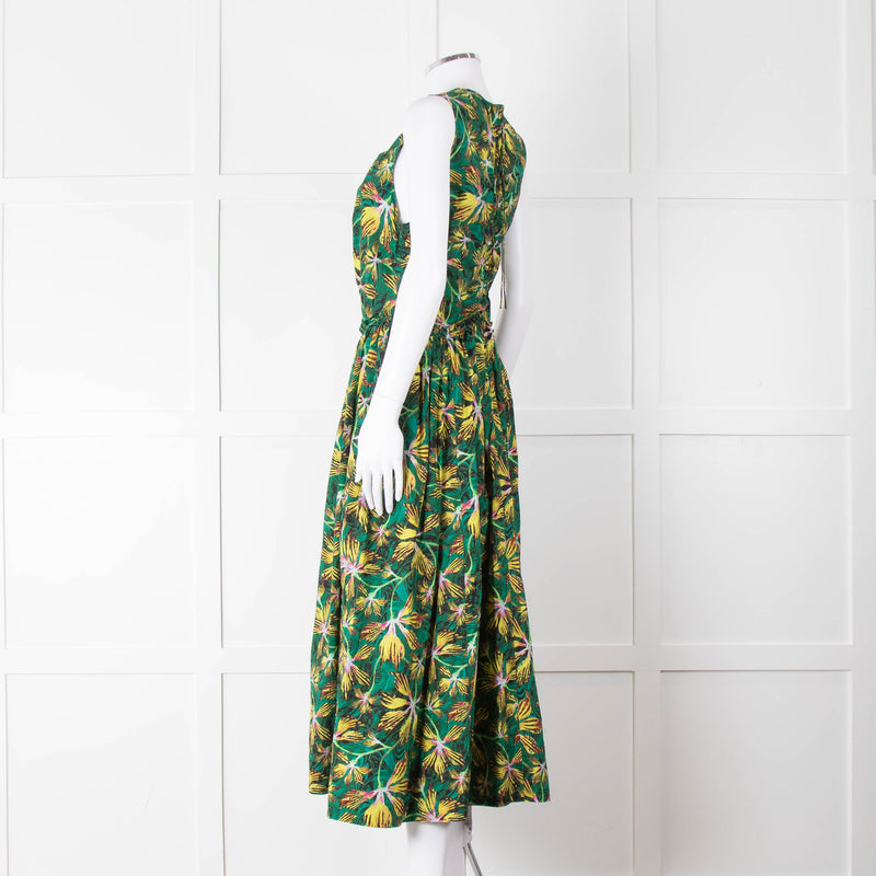 Ulla Johnson Green Yellow Floral Cotton Sleeveless Maxi Dress