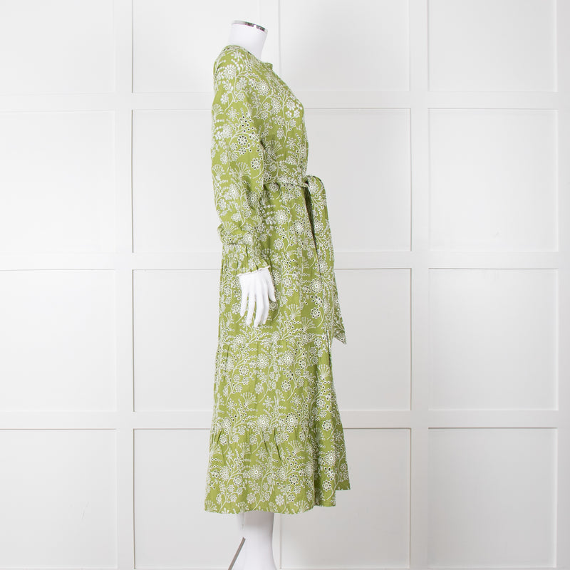 Me + Em Green Broderie Anglaise Belted Maxi Dress
