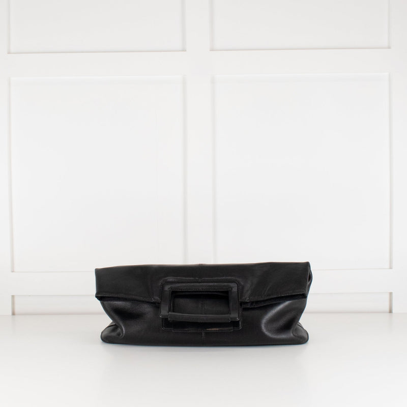 Balenciaga Black Leather Frame Handle Large Clutch