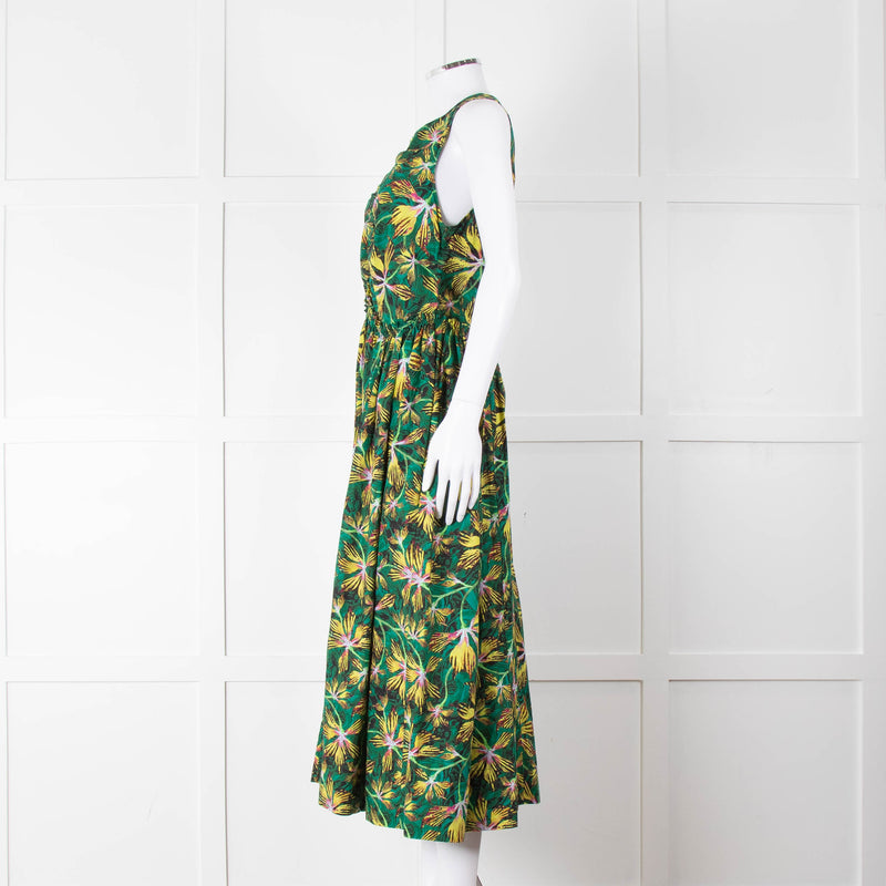 Ulla Johnson Green Yellow Floral Cotton Sleeveless Maxi Dress