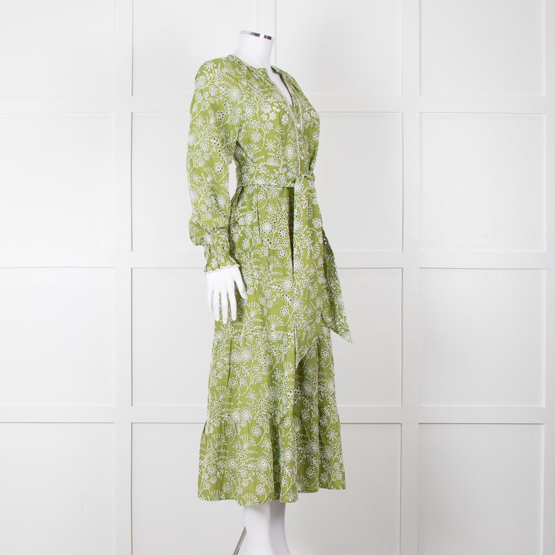 Me + Em Green Broderie Anglaise Belted Maxi Dress