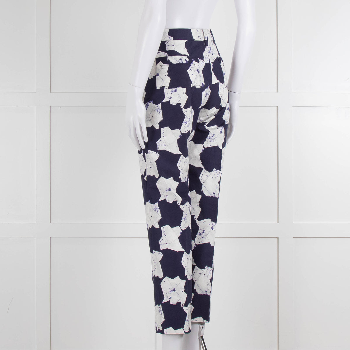 Jill Sander White & Blue Patterned Trousers