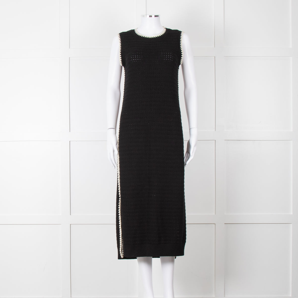Varley Black Cream Trim Cotton Knit Sleeveless Dress