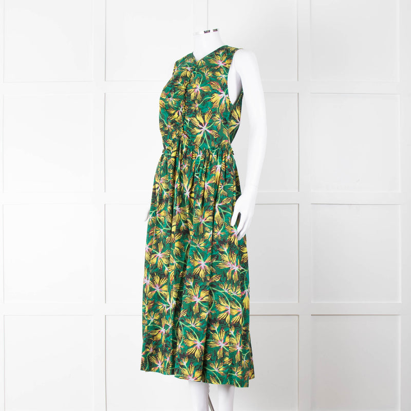 Ulla Johnson Green Yellow Floral Cotton Sleeveless Maxi Dress
