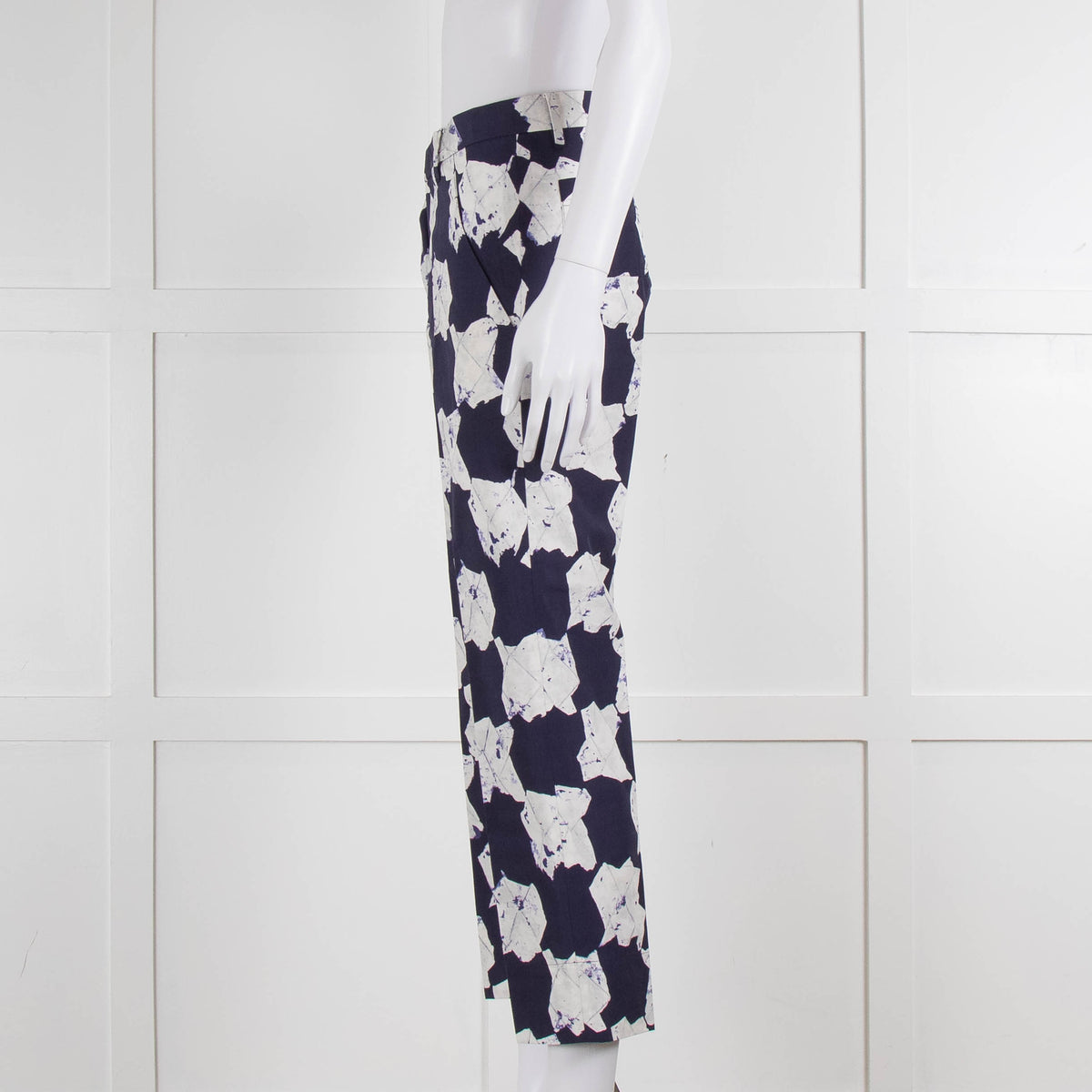 Jill Sander White & Blue Patterned Trousers