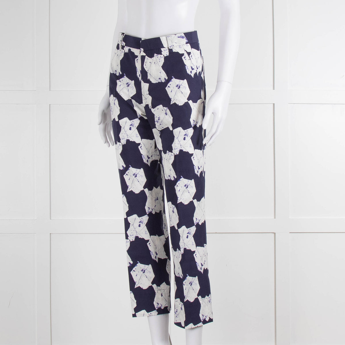 Jill Sander White & Blue Patterned Trousers