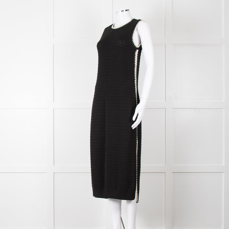 Varley Black Cream Trim Cotton Knit Sleeveless Dress