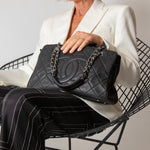 Chanel Quilted CC Shopper Tote Bag With Silver Hardware