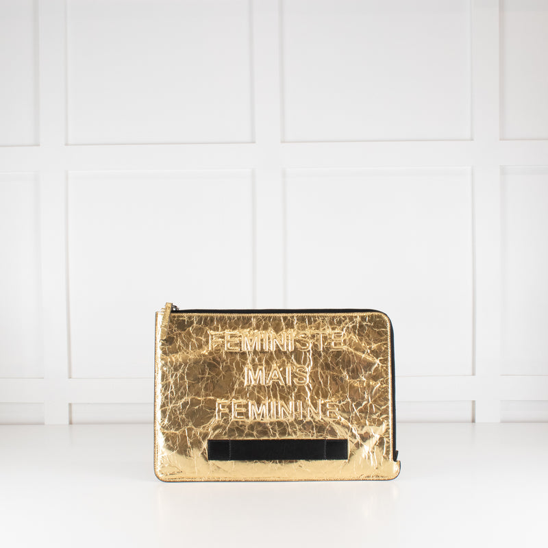 Chanel Gold Crinkle Large 'Femenine Mais Femeniste' Clutch