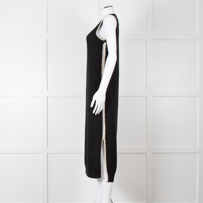 Varley Black Cream Trim Cotton Knit Sleeveless Dress