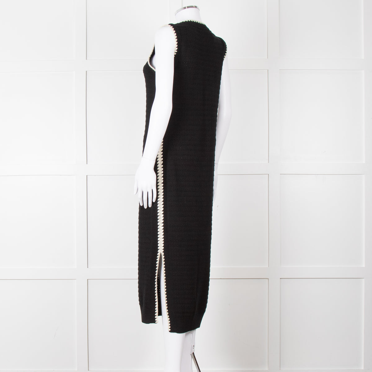 Varley Black Cream Trim Cotton Knit Sleeveless Dress