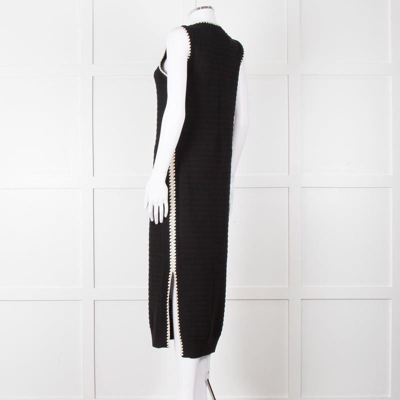 Varley Black Cream Trim Cotton Knit Sleeveless Dress