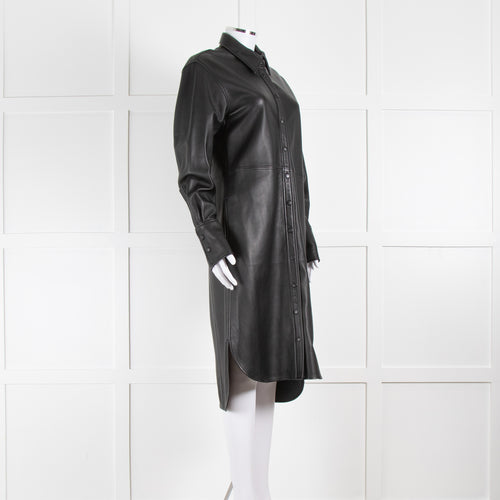 Joseph Black Leather Press Stud Coat Dress