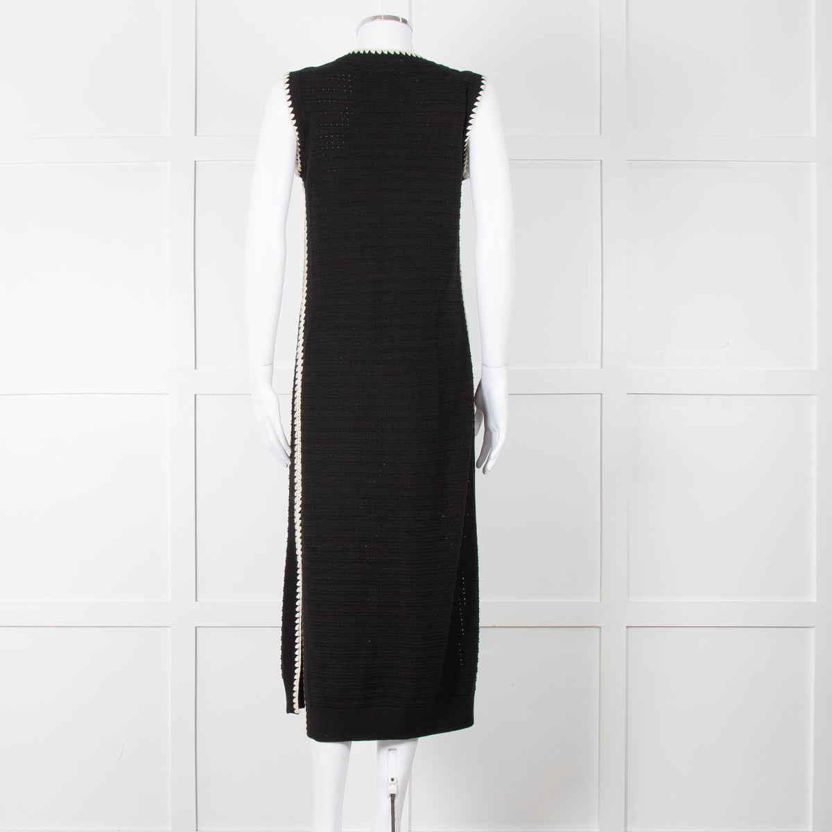 Varley Black Cream Trim Cotton Knit Sleeveless Dress