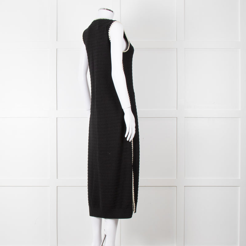 Varley Black Cream Trim Cotton Knit Sleeveless Dress
