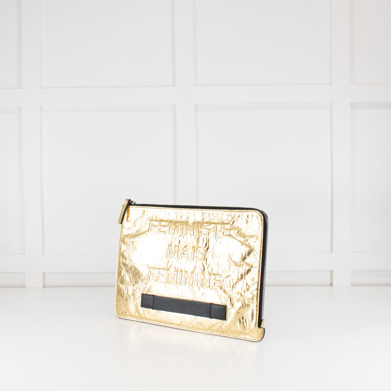 Chanel Gold Crinkle Large 'Femenine Mais Femeniste' Clutch
