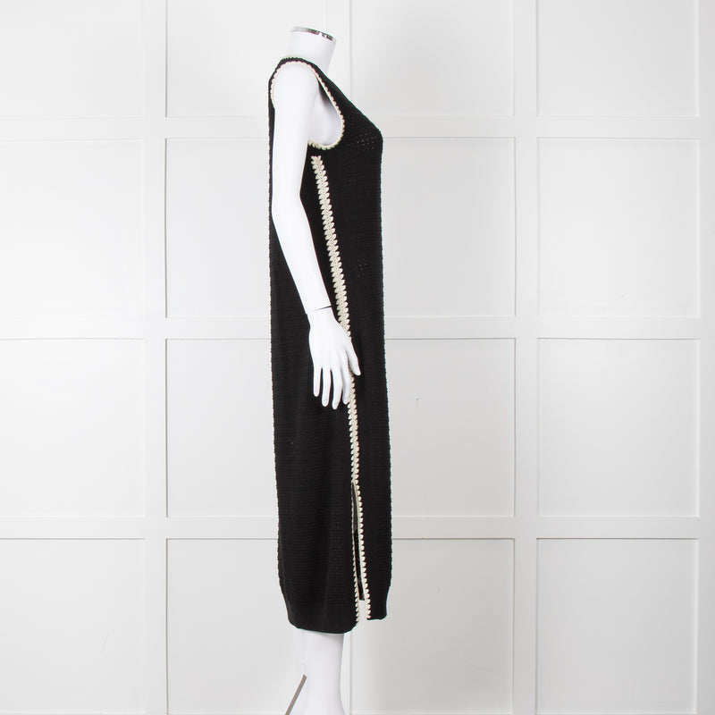 Varley Black Cream Trim Cotton Knit Sleeveless Dress