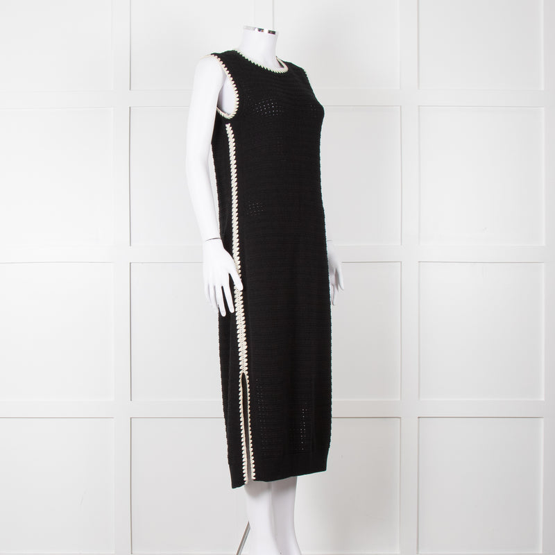 Varley Black Cream Trim Cotton Knit Sleeveless Dress
