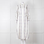 Gabriela Hearst White Blue Red Silk Pleated Sheer Panel Belted Dress