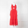 ML Monique Lhuillier Red Lace Sleeveless Midi Dress