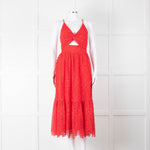 ML Monique Lhuillier Red Lace Sleeveless Midi Dress