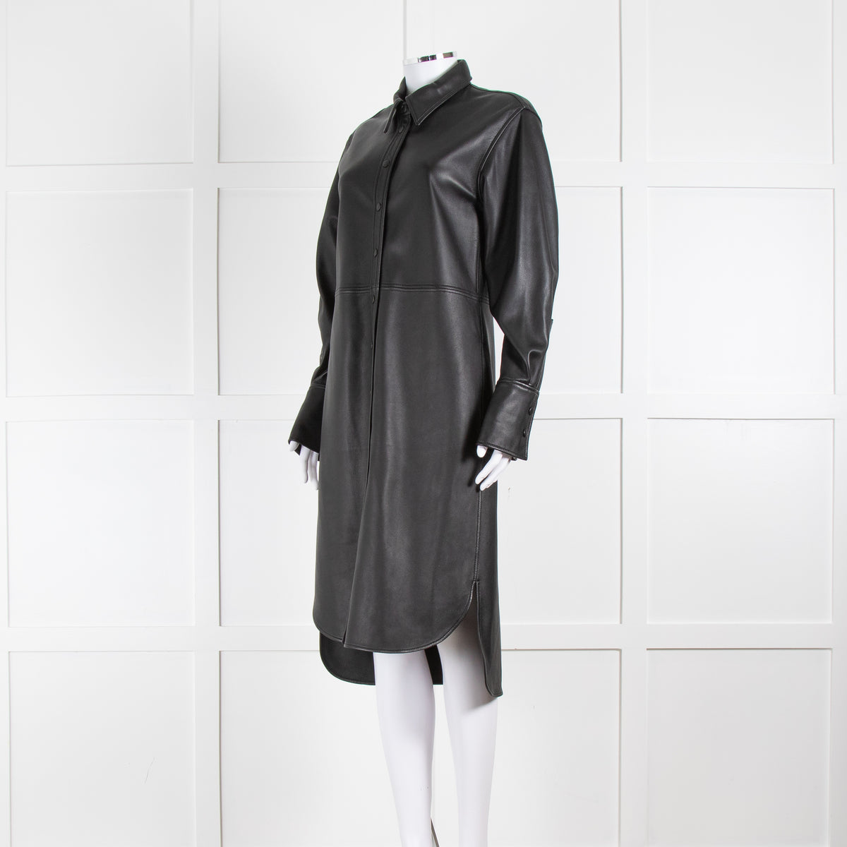 Joseph Black Leather Press Stud Coat Dress