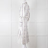 Gabriela Hearst White Blue Red Silk Pleated Sheer Panel Belted Dress
