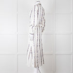 Gabriela Hearst White Blue Red Silk Pleated Sheer Panel Belted Dress