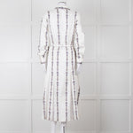Gabriela Hearst White Blue Red Silk Pleated Sheer Panel Belted Dress