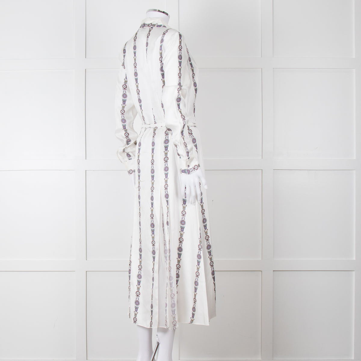 Gabriela Hearst White Blue Red Silk Pleated Sheer Panel Belted Dress