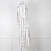 Gabriela Hearst White Blue Red Silk Pleated Sheer Panel Belted Dress