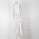 Gabriela Hearst White Blue Red Silk Pleated Sheer Panel Belted Dress